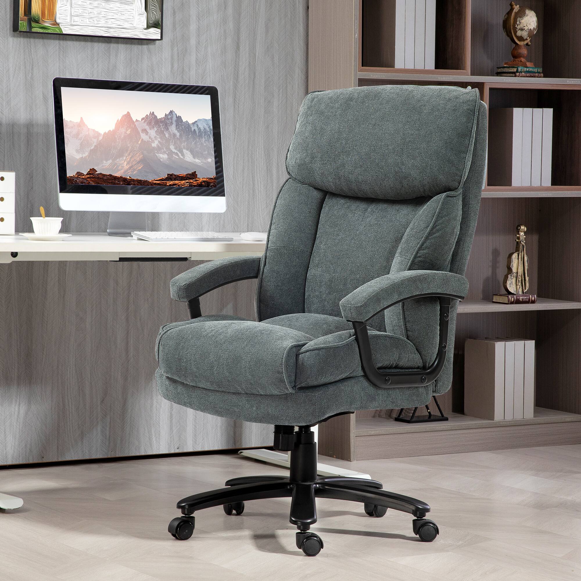 Alt View 4. TinyHomie - 450LBS Gray HOMCOM Big and Tall Heavy Duty High Back Office Chair Swivel Wheels - Gray.