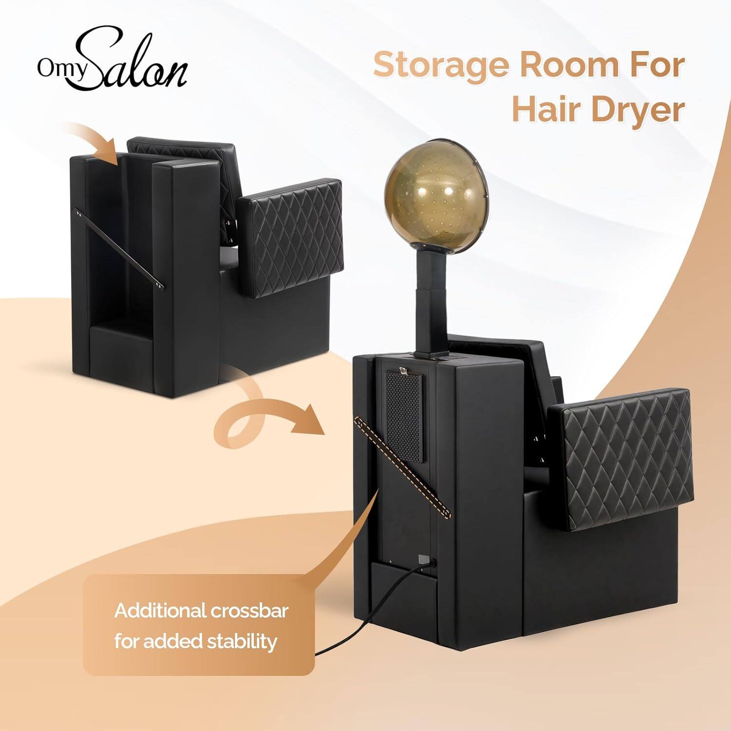 Omy Salon

Storage Room For Hair Dryer

Additional crossbar for added stability