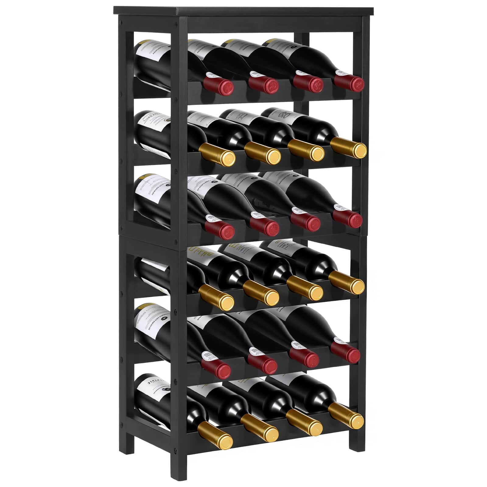 VEVOR - 24 Bottle Detachable Wine Rack, 6-Tier Wine Bottle Holder, Bamboo Wood Freestanding Floor Display Wine Storage Shelves - Black