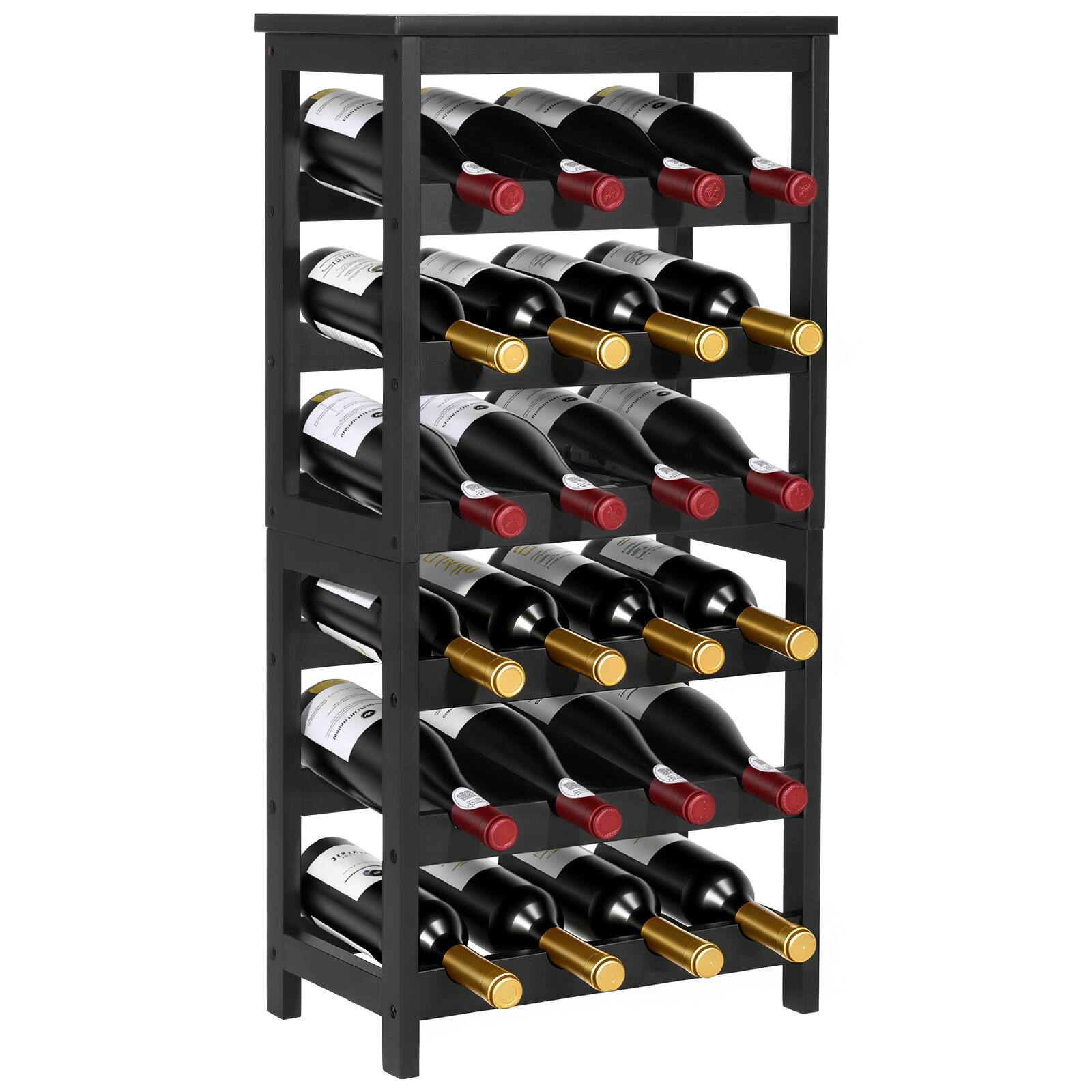 Front. VEVOR - 24 Bottle Detachable Wine Rack, 6-Tier Wine Bottle Holder, Bamboo Wood Freestanding Floor Display Wine Storage Shelves - Black.