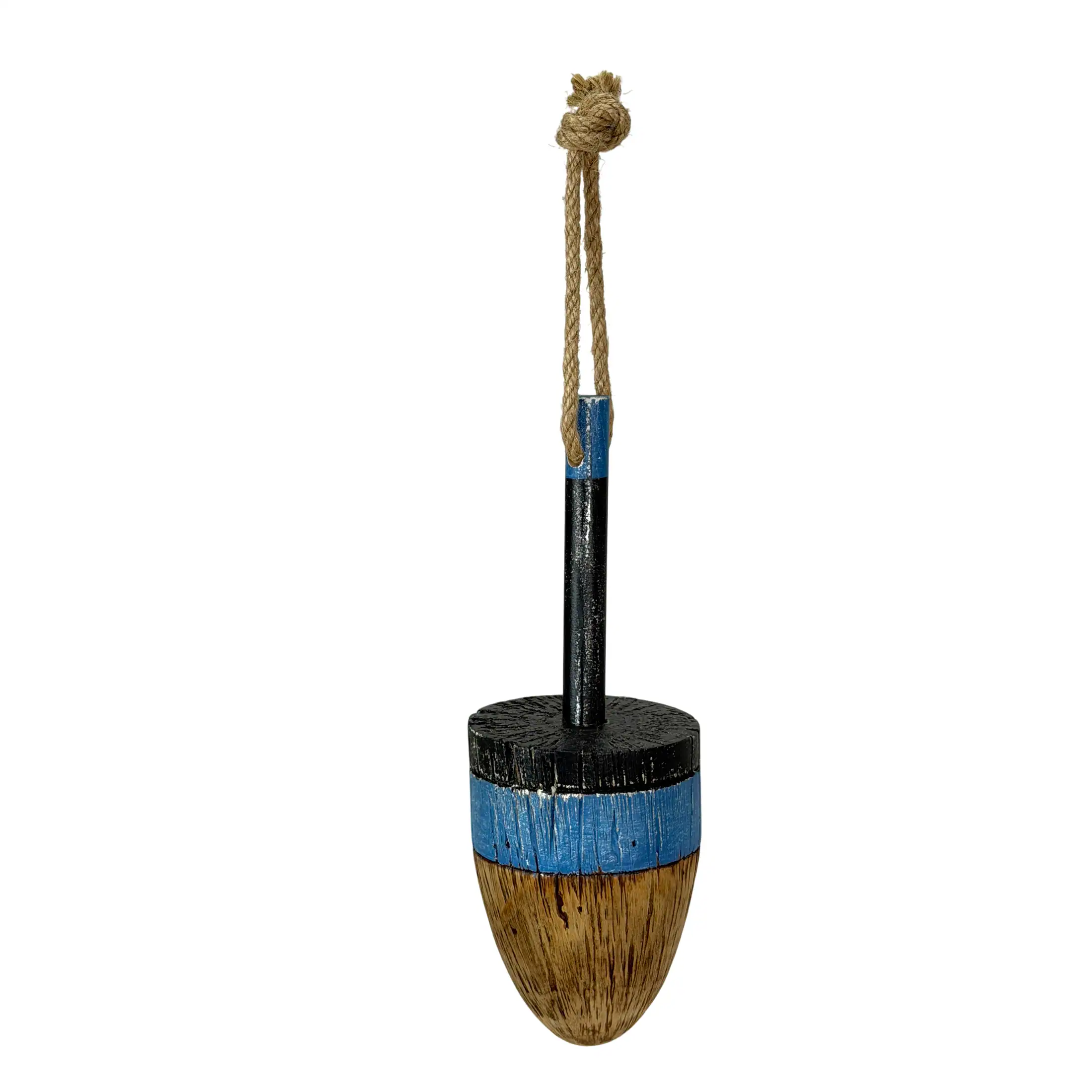 Alt View 1. Things2Die4 - Decorative Wood Buoy Blue Stripe Rope Hanger 15 Inch Nautical Wall Accent - Blue.