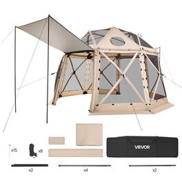 VEVOR - Pop up Gazebo Screen Tent, 12 x 12 ft, 13-Sided Spherical Camping Canopy Tent with Removable Top & Carry Bag, Quick-Set - Beige