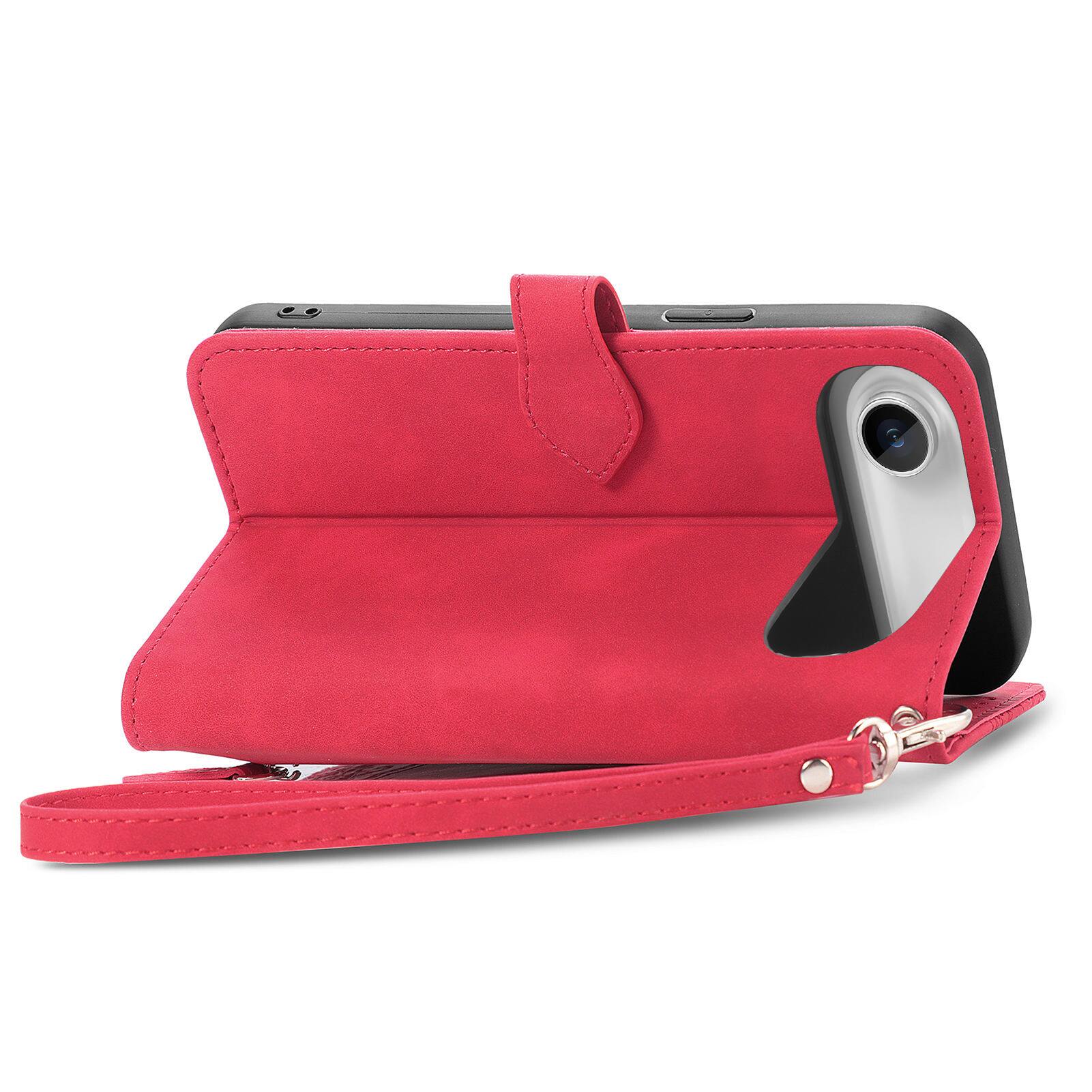 Left. Dteck - for Apple iPhone Air 2025 Wallet Case,Folio Shockproof PU Leather Card Holder Cover with Zipper Pocket & Wrist Strap - Red.