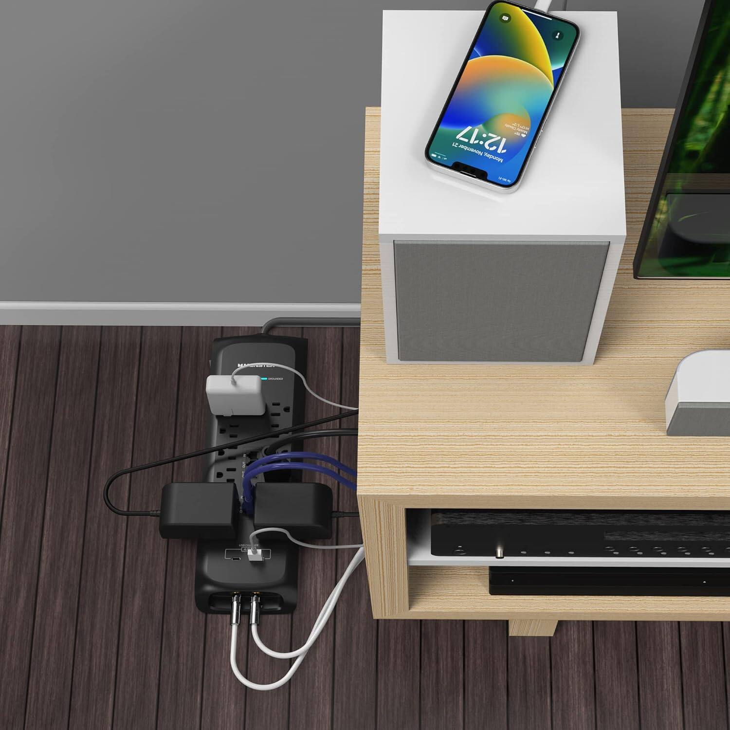 Alt View 4. Monster - Heavy Duty Surge Protector Power Strip 6 ft Cord with 8 120V-Outlet Extension, 2 Ethernet Switch Ports, 4050J Rating - Black.