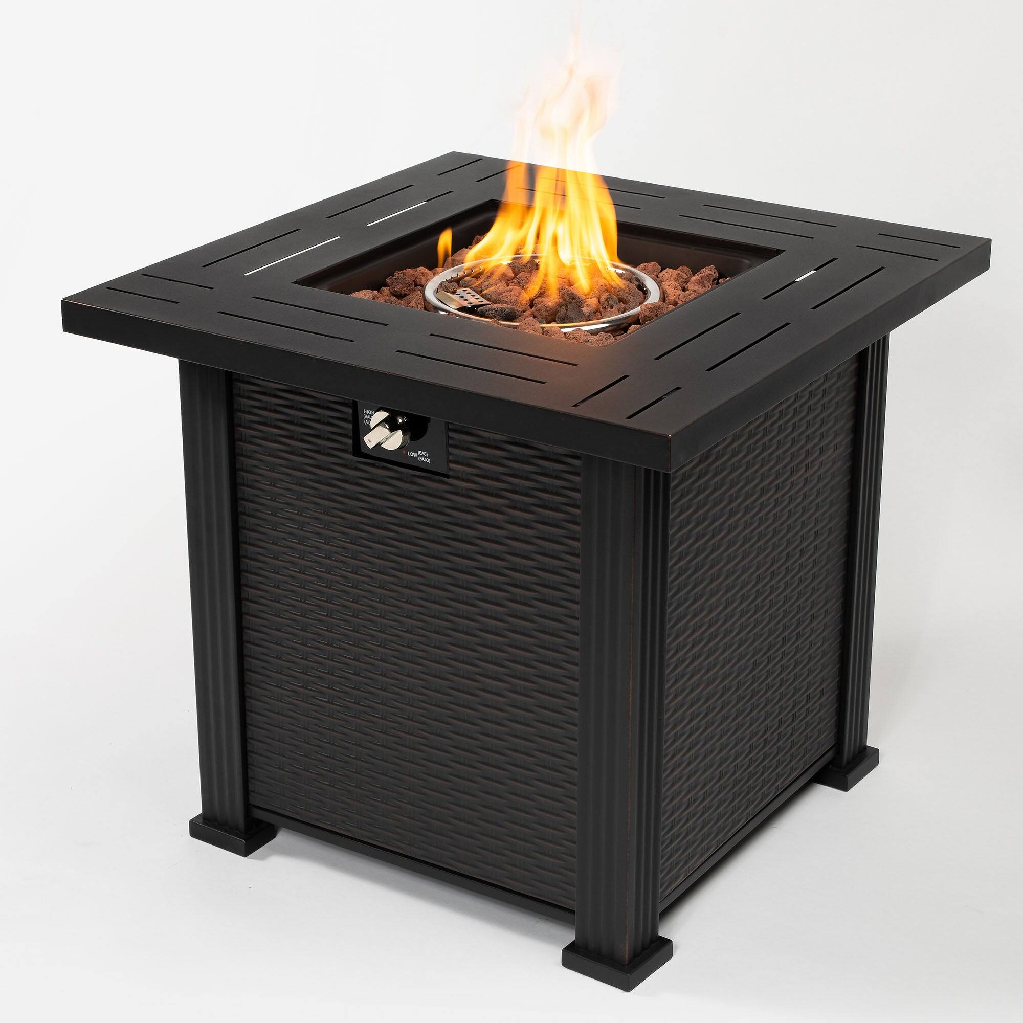 Alt View 1. Boyel Living - 28 Inch Square Outdoor Propane Fire Pit Table with Steel Lid - Black.