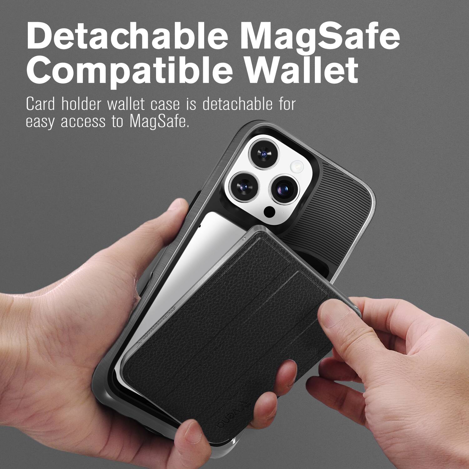 Detachable MagSafe Compatible Wallet Card holder wallet case is detachable for easy access to MagSafe. W SAGUO