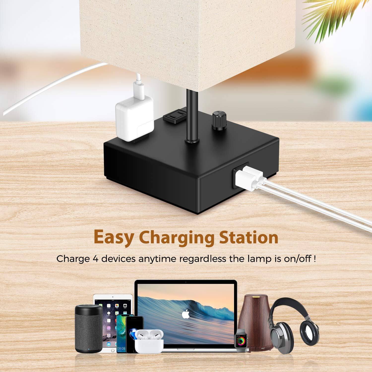 Easy Charging Station  
Charge 4 devices anytime regardless the lamp is on/off!