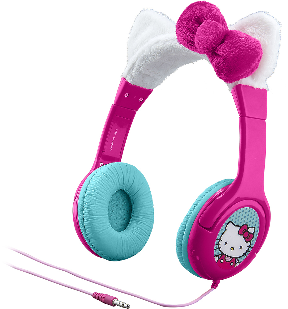 Left View: eKids - Hello Kitty Wired Stereo Headphones - White/Pink/Blue