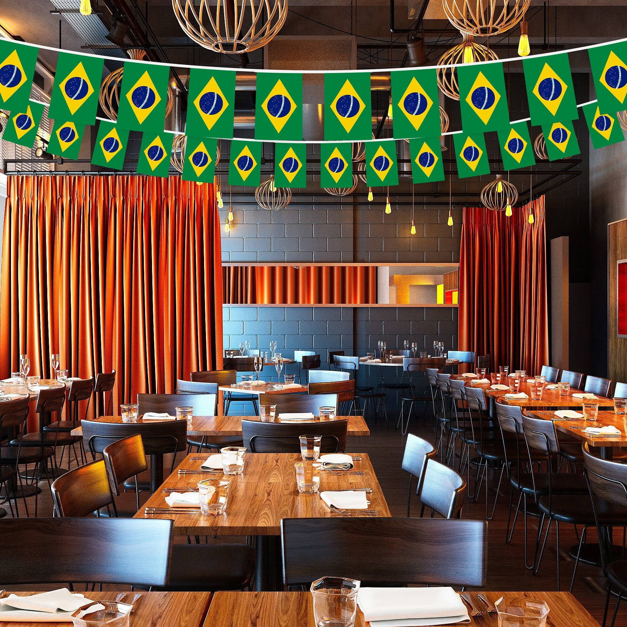 Alt View 1. G128 - Brazil Flag Bunting Banner, 33 ft String with 38 Mini Flags (8.2 x 5.5 in). - Assorted Colors.