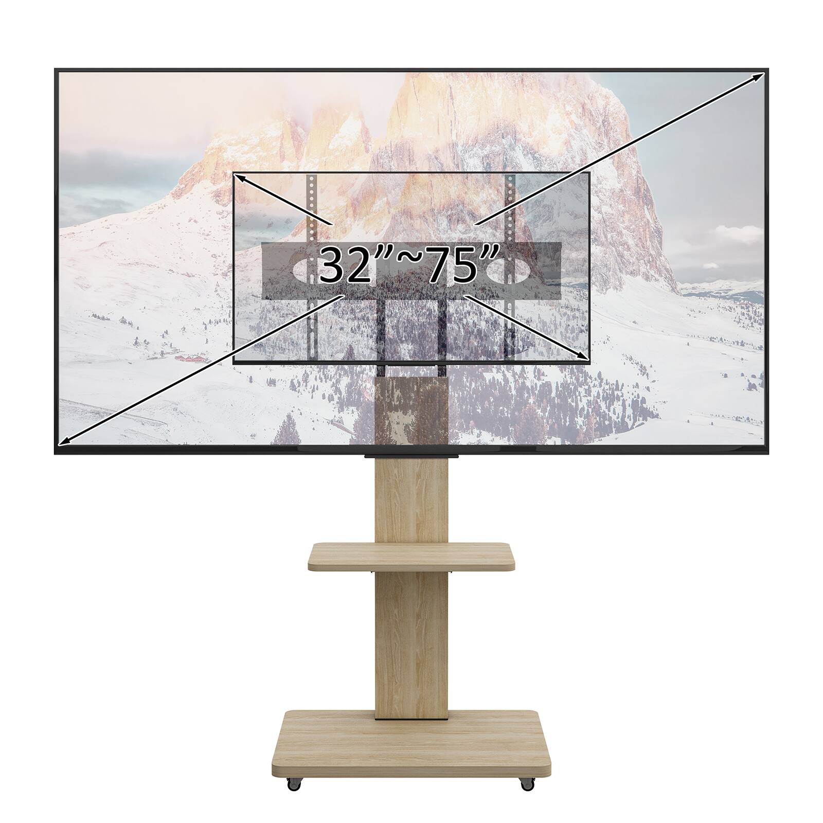 Alt View 8. Chateau Abodes - Mobile TV Stand Cart for 32-75 inch TVs with Lockable Wheels & Shelf - Natural.