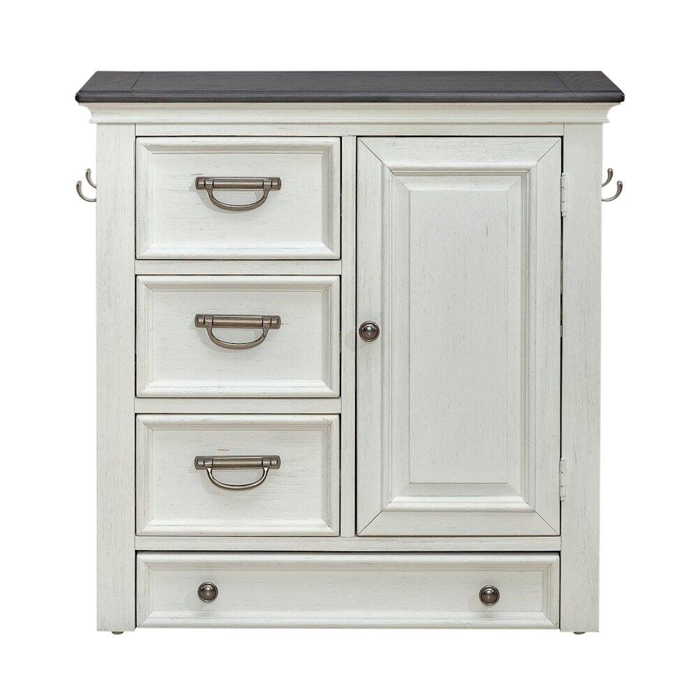 Alt View 2. Liberty Furniture Industries - Cabinet Cottage Home Storage Pet Food Bowl Drawer - White w/ Charcoal Tops - Wirebrushed White W/ Charcoal Tops.