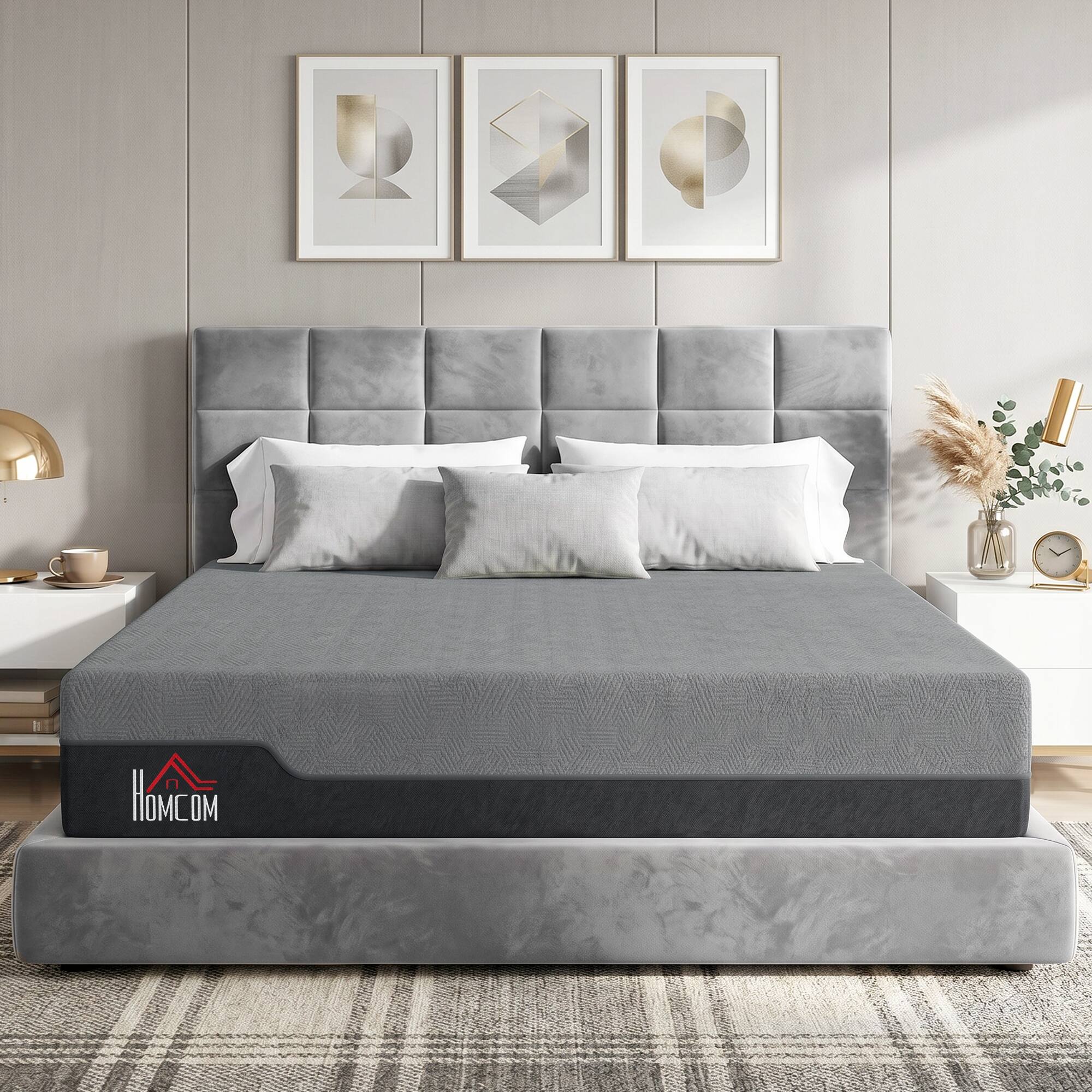 Alt View 1. Homcom - Mattress, 12 Inch Memory Foam Mattress for Pressure Relief, Graphene Gel Cooling Copper Bed in a Box - Gray.