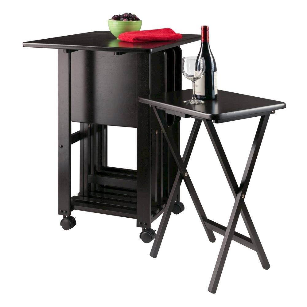 Alt View 3. FurniFact - Coffee-Finished Folding TV Tray Set – Small Sofa Tables for Living Room & Dining - Coffee.