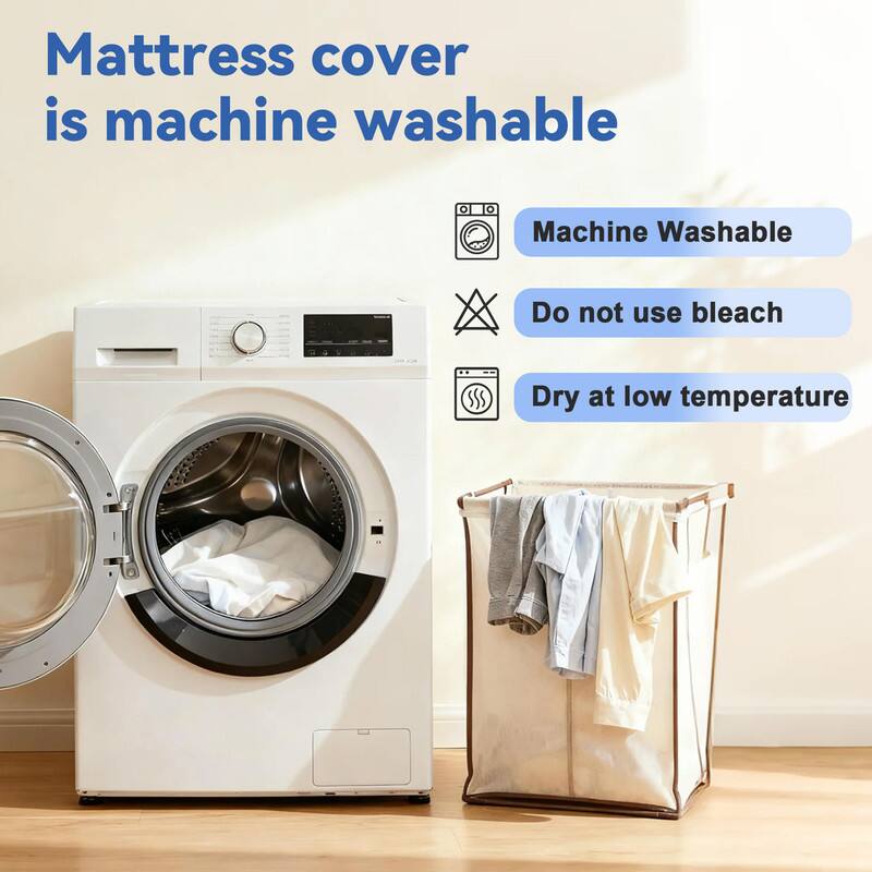 Mattress cover is machine washable.

Machine Washable  
Do not use bleach  
Dry at low temperature