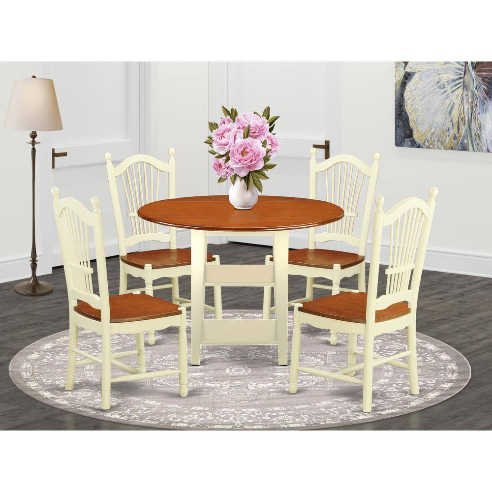 Back. East West Furniture - Dining Room Set Buttermilk & Cherry - Brown.