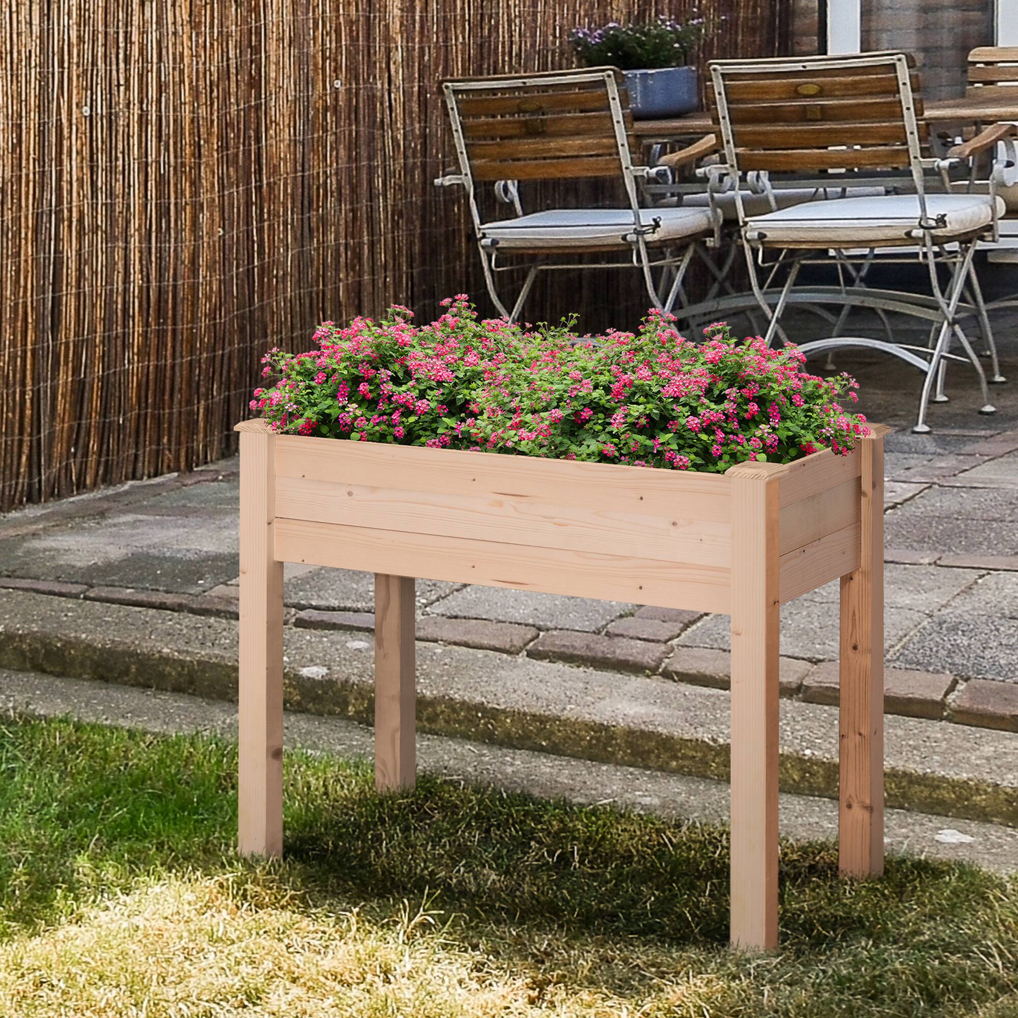 Alt View 1. Outsunny - Raised Garden Bed, Elevated Wooden Planter Box DIY Paint with Holes for Vegetables - Natural Wood.