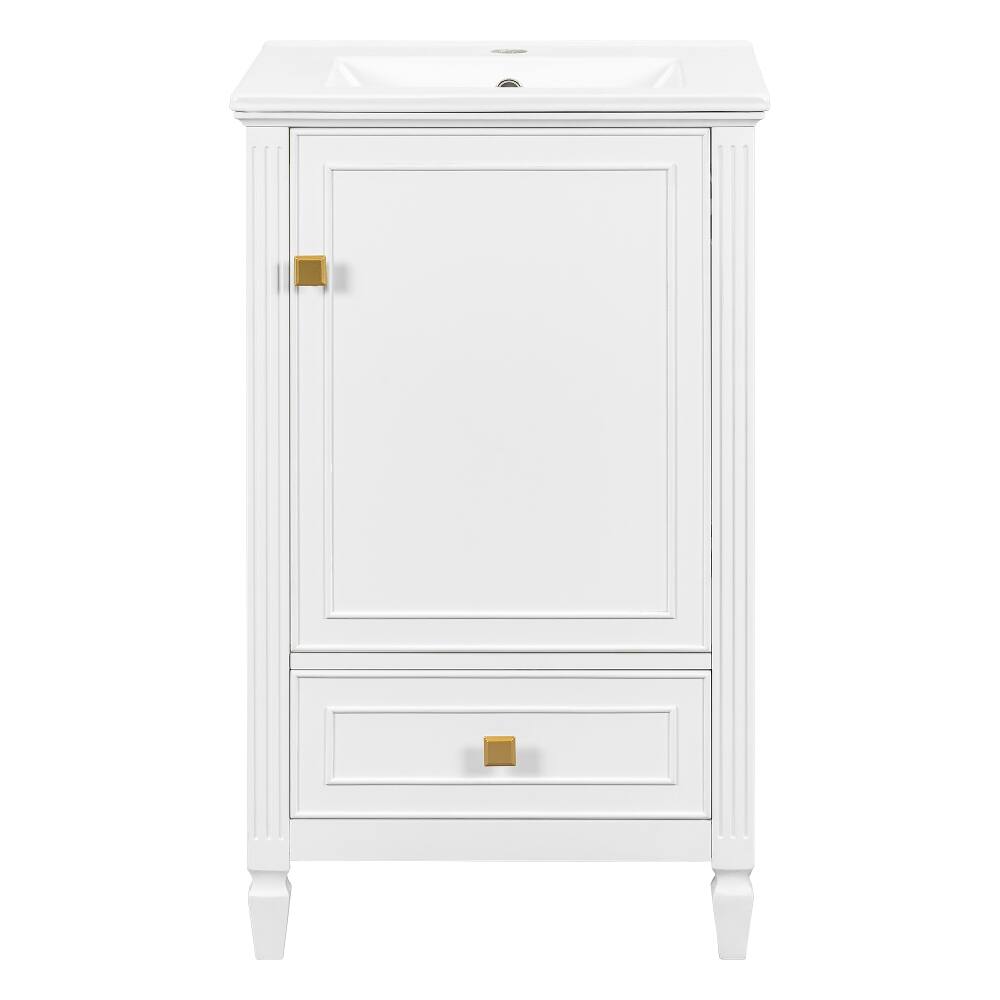 Alt View 7. Loheer - Loheer 20 inch Bathroom Vanity with Sink, Freestanding White Vanity with Ceramic Basin and Storage Drawer - White.