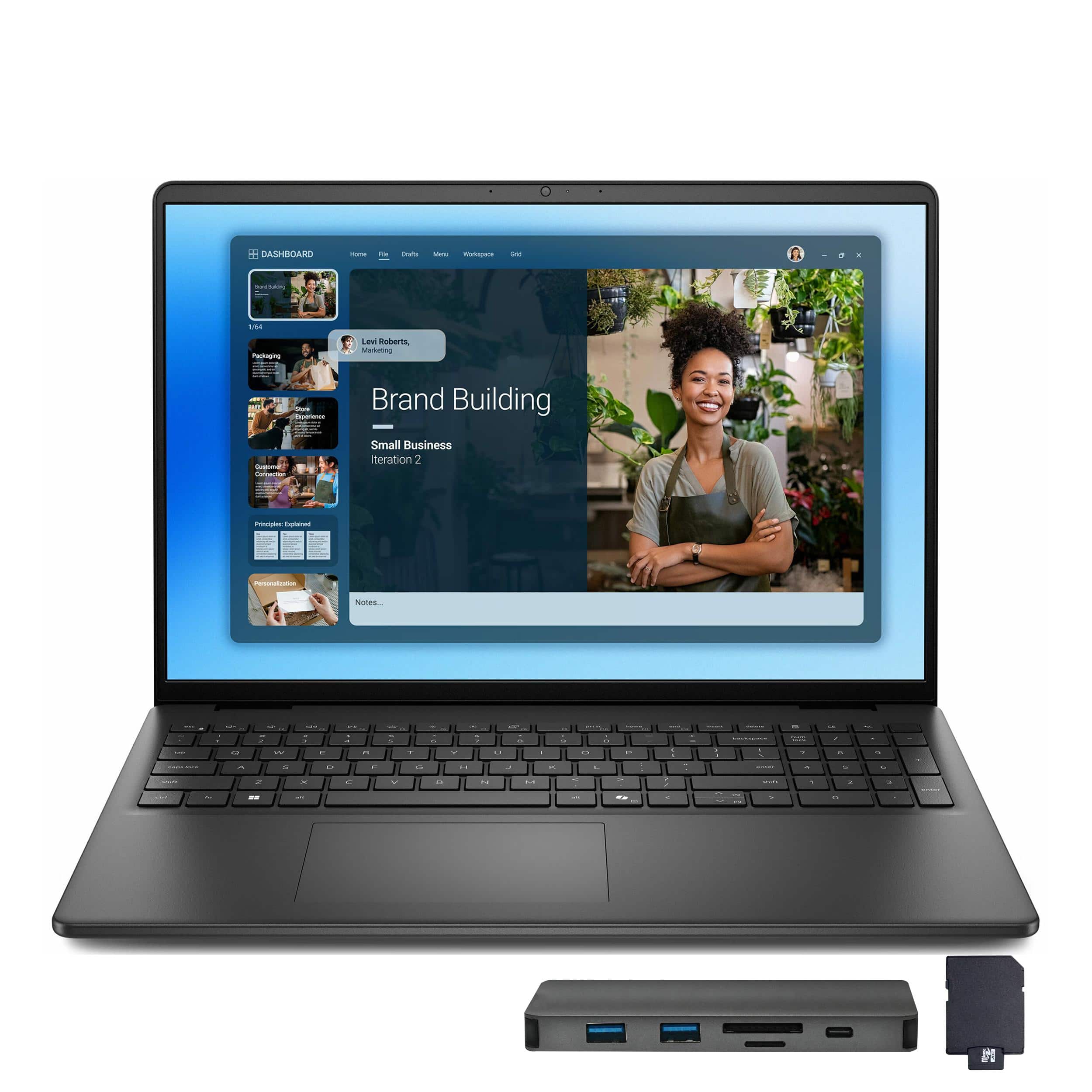 Dell - 16" FHD+ Touch Laptop,Ryzen 7 250,64GB RAM,2TB SSD+288GB Dock Set,AMD Radeon GPU,Backlit Keyboard,Win 11 Pro - Black