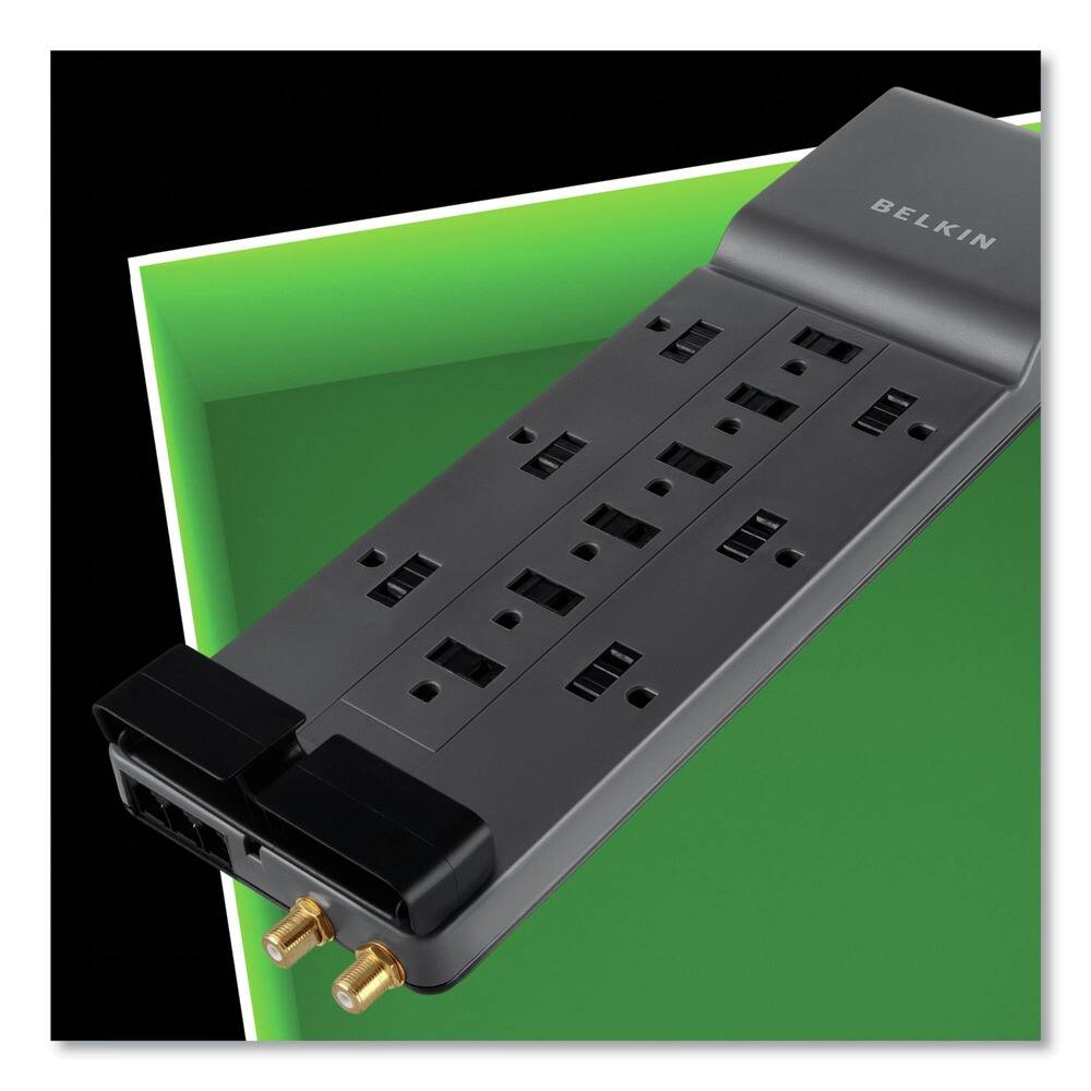 Alt View 1. Belkin - Belkin BE112230-08 Professional Series 3780 J 12 AC Outlets 8 ft. Cord SurgeMaster Surge Protector - Dark Gray - Dark Gray.