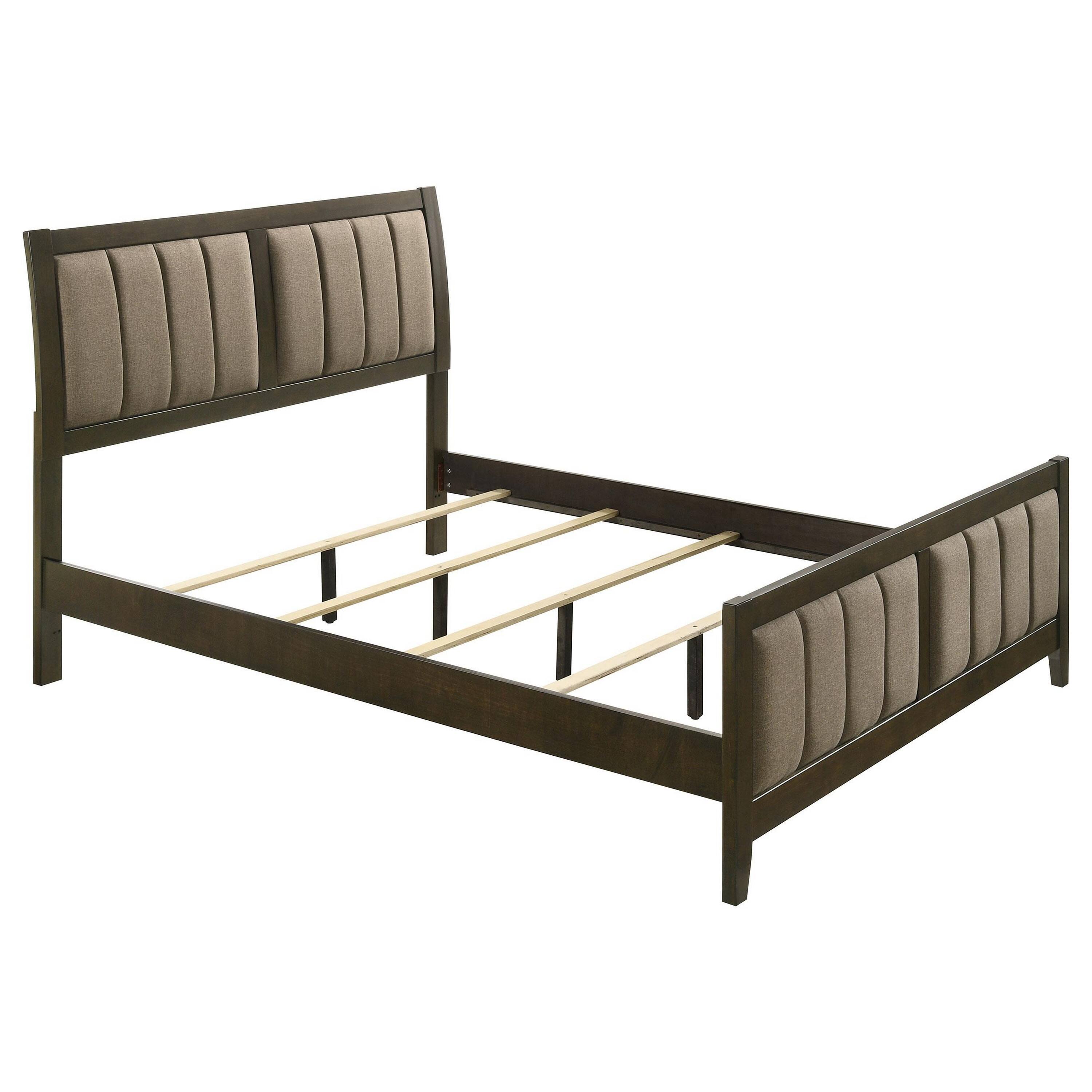 Manhattan Lane - Wily Queen Size Bed, Channel Tufted Upholstered Headboard - Dark Cocoa Brown, Brown