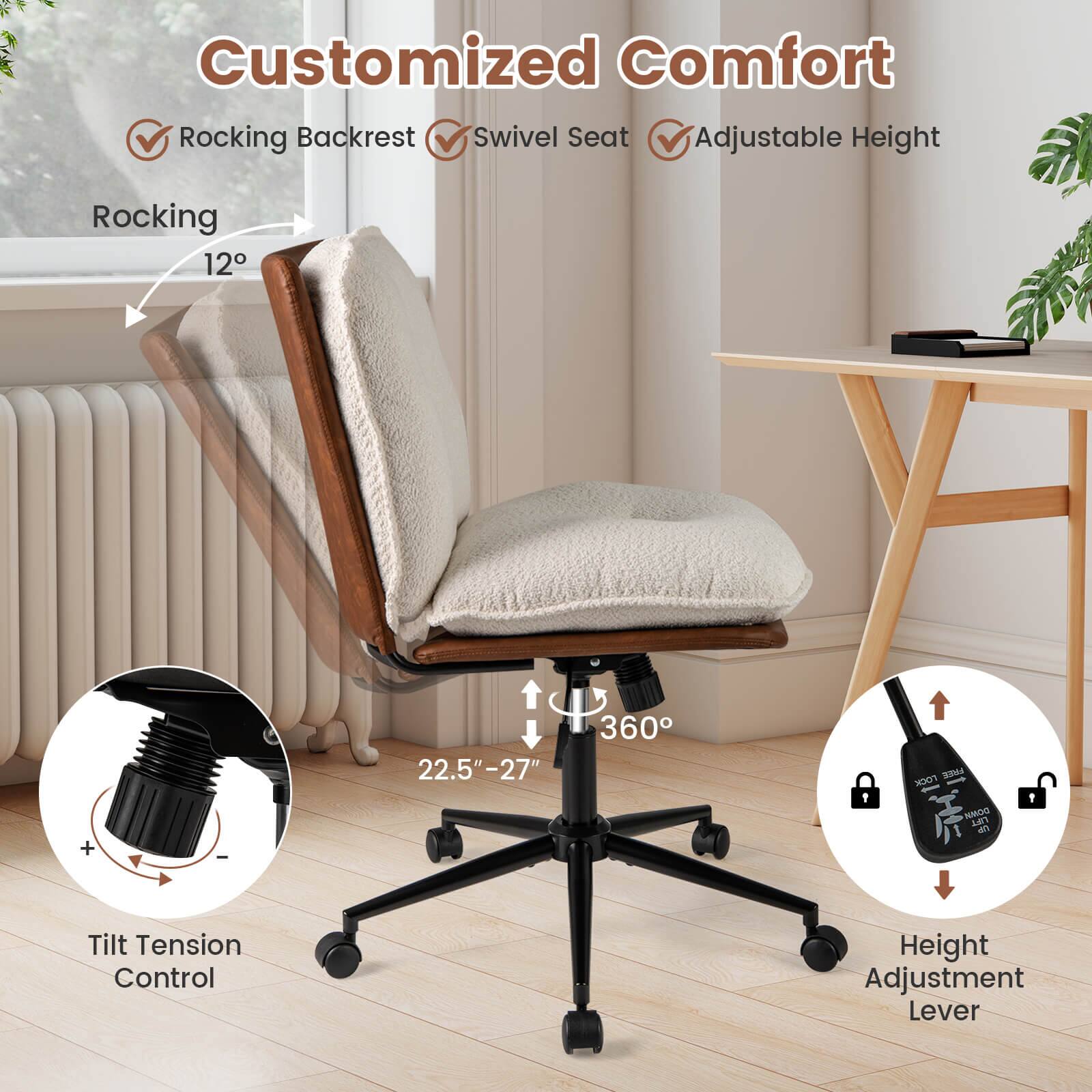 Customized Comfort

- Rocking Backrest
- Swivel Seat
- Adjustable Height

Rocking 12°

360°

Tilt Tension Control

Height Adjustment Lever

22.5" - 27"