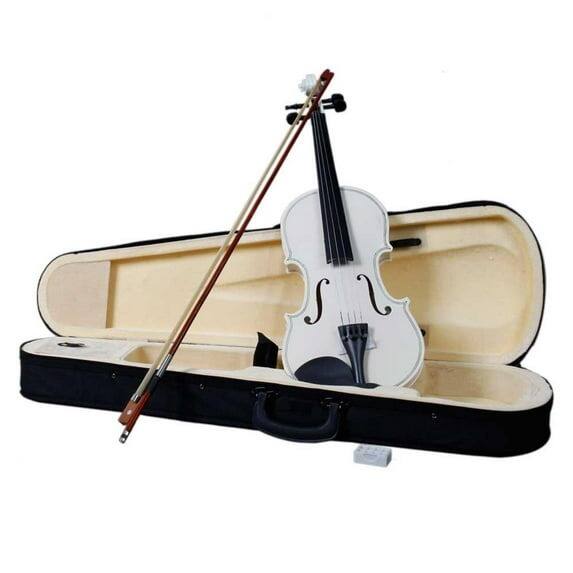 Angle. Home Collection - 4/4 Size Student Acoustic Violin Fiddle with Case, Bow, and Rosin - White - White.