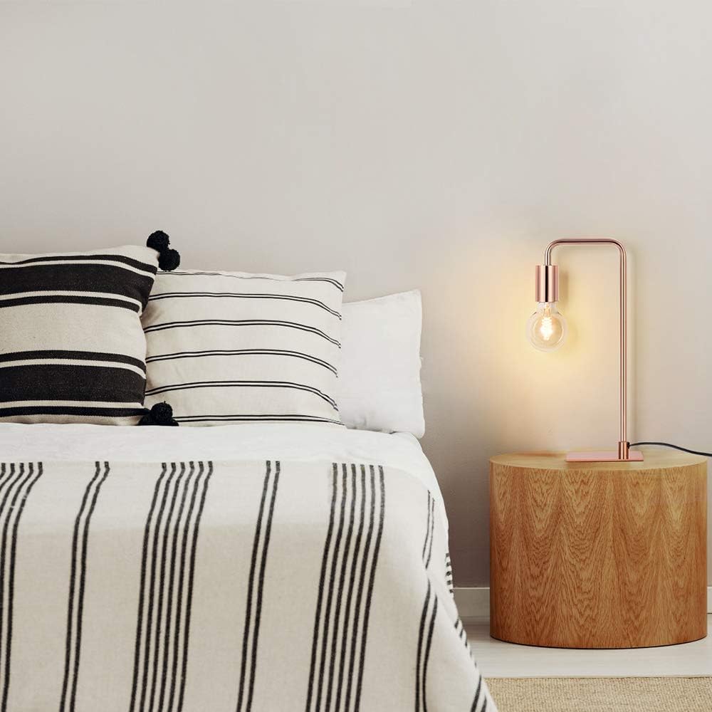 Alt View 2. Oumilen - 2 Pack Modern Rose Gold Table Lamps – Curved Gooseneck Desk Lamps with Square Base, E26 Socket for Bedroom.