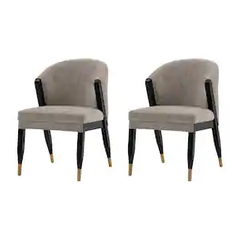 Manhattan Comfort - Ola Modern Wood Chenille Dining Chair - Set of 2 - Stone