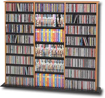  PREPAC - Triple-Width Library-Style Media Shelves - Oak and Black