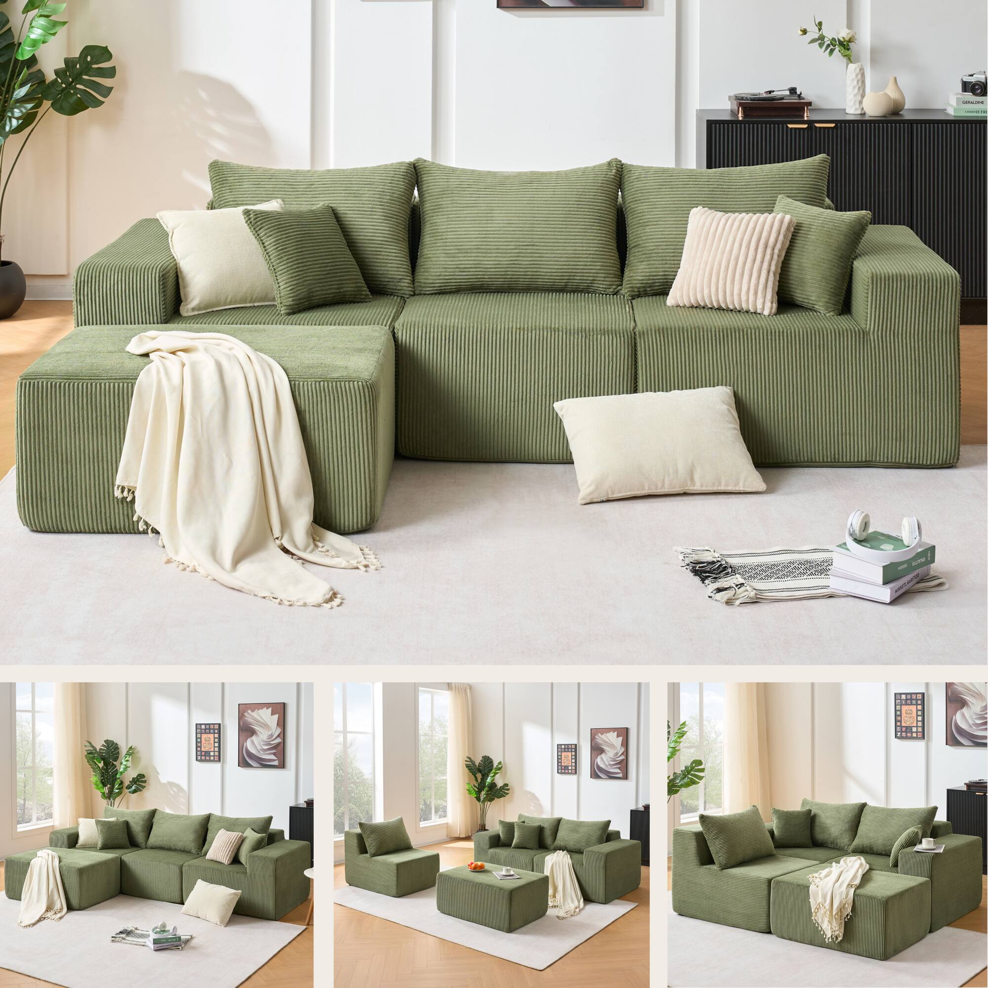 Alt View 5. Boyel Living - Compressed Modular Green Corduroy Sofa No Assembly Required 4-Seat - Green.
