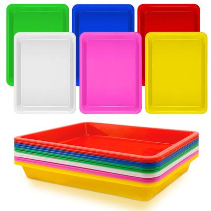 Front. Paradigms Interiors - Plastic Art Trays 6 12 Colorful Trays: This package includes 12 vibrant plastic trays - Default.