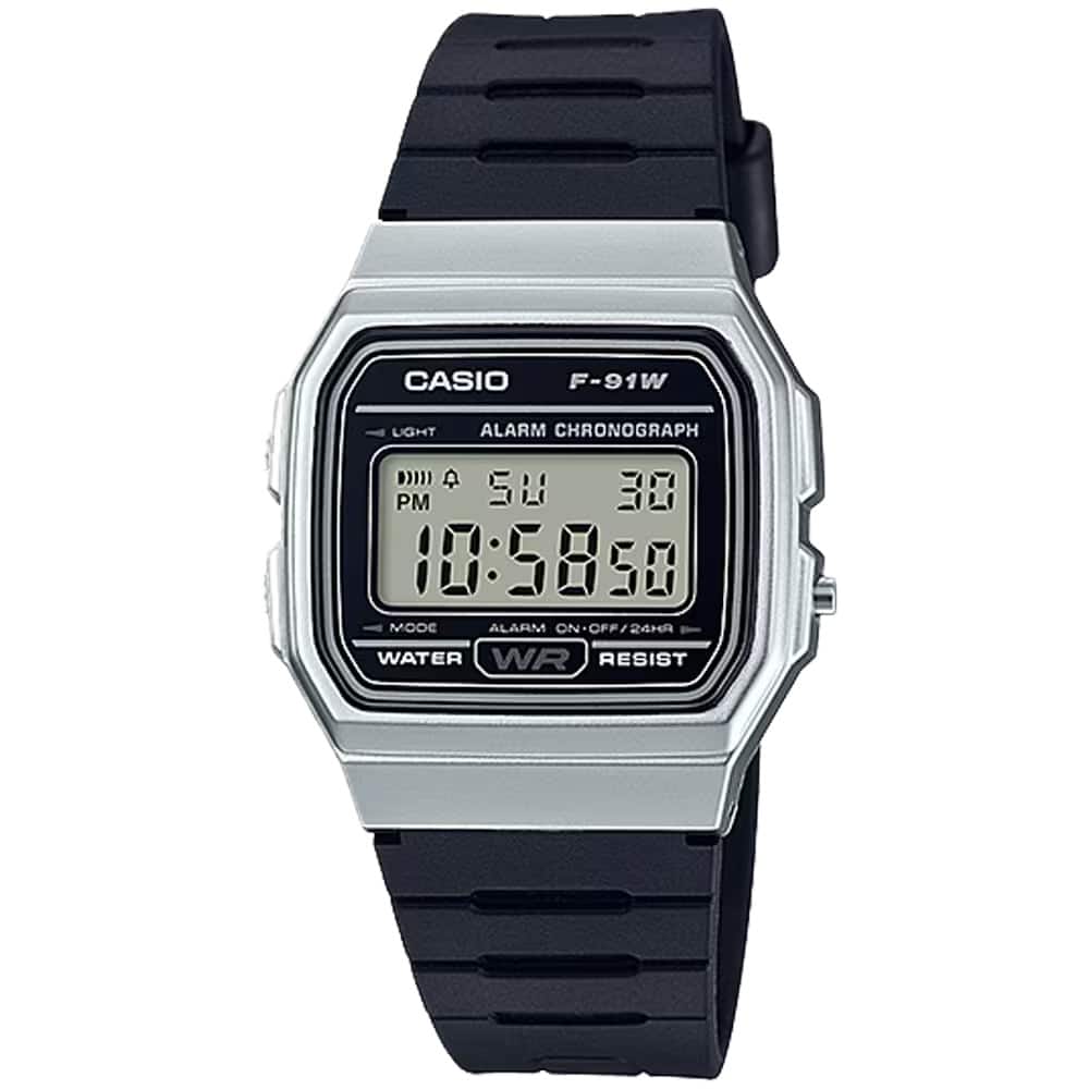 Casio - Men's Classic Digital Watch with Silver Case - F-91WM-7ACF - Black