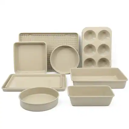 Front. PARKER SLATER - Gallen Baking Pans Ceramic Pfa Free Non Stick Bakeware Set - Linen A SET INCLUDES One 17-inch cookie sheet with cooli....