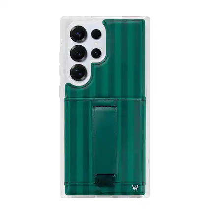Front. Walli Cases - Walli Cases Samsung S25 Plus Phone Case with Wallet and Finger Strap - Evergreen - Evergreen Stripe.