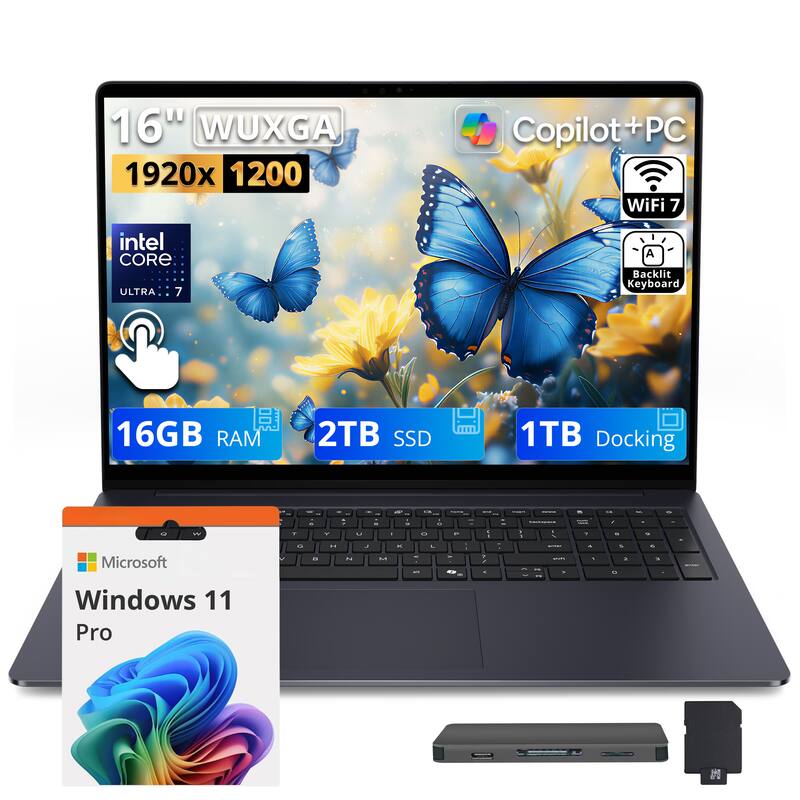16" WUXGA 1920x1200  
Copilot+PC WiFi 7  
Intel Core Ultra 7  
A Backlit Keyboard  
16GB RAM  
2TB SSD  
1TB Docking  
Microsoft Windows 11 Pro