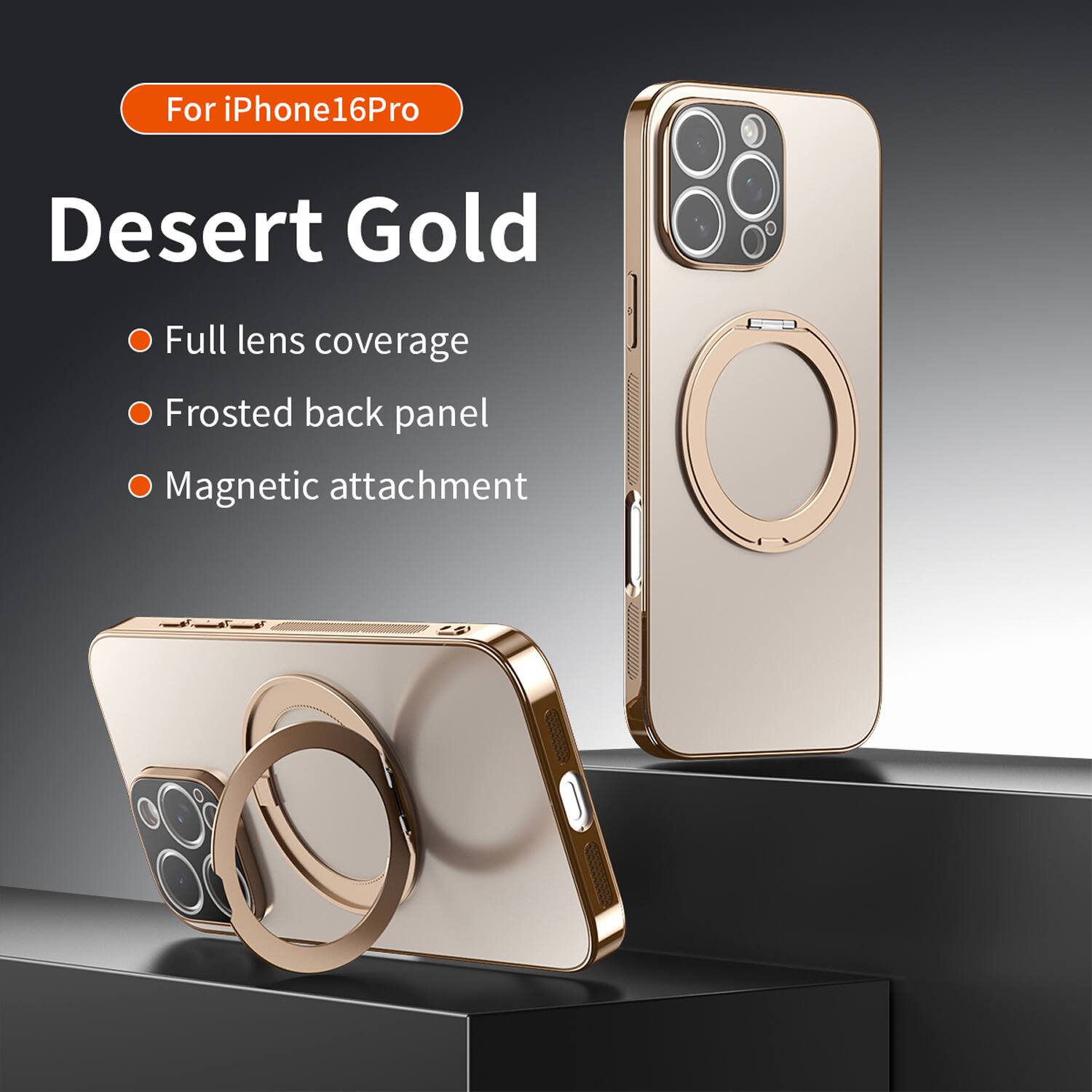 For iPhone16Pro Desert Gold Full lens coverage Frosted back panel Magnetic attachment