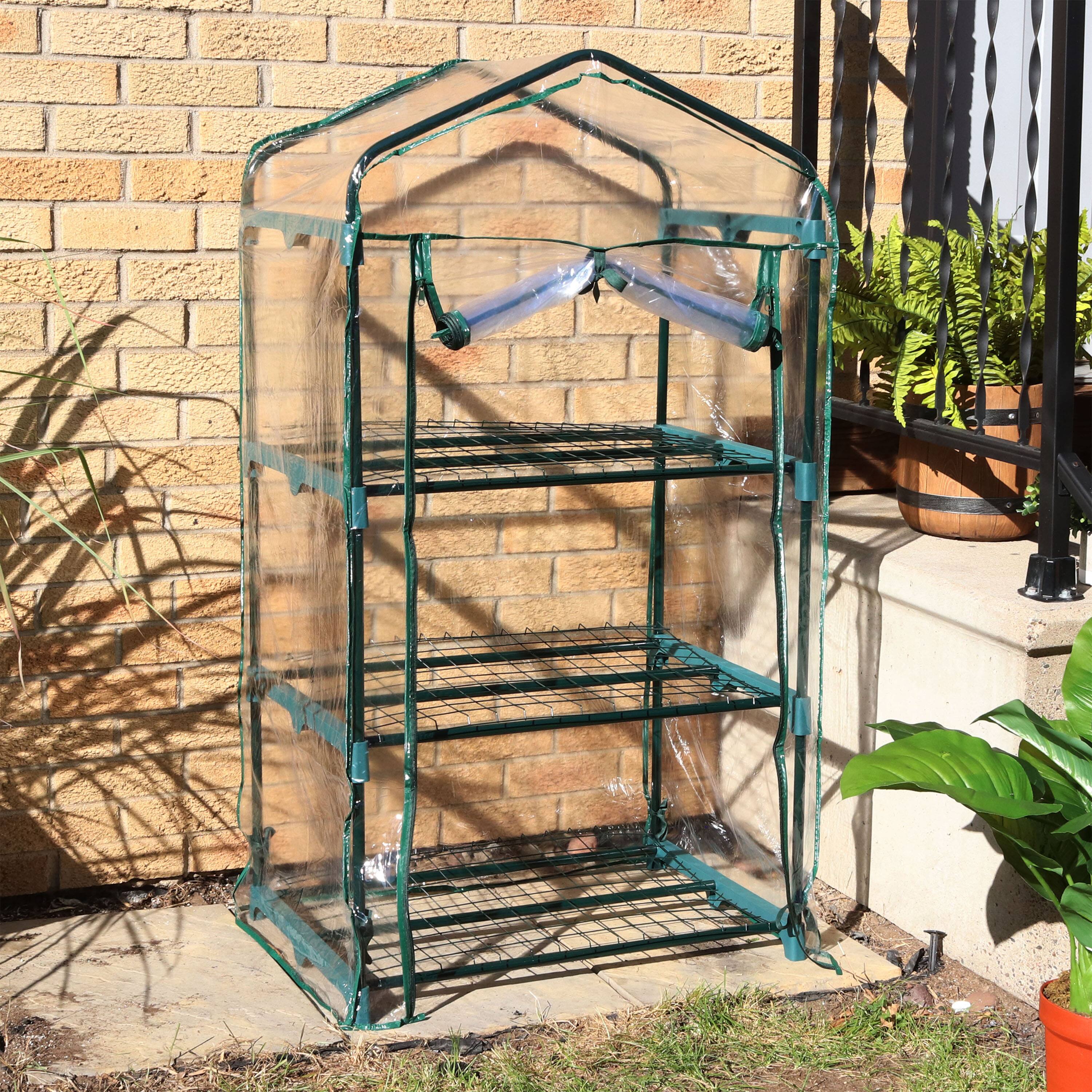 Alt View 3. Sunnydaze - Iron PVC Cover Mini Greenhouse with 3 Shelves/Zipper - Clear.
