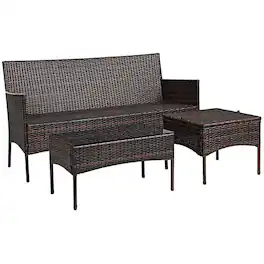 Pefilos - 3 Pieces Patio Furniture Sectional Set with 5 Cozy Cushions, Patio Conversation Set - Brown