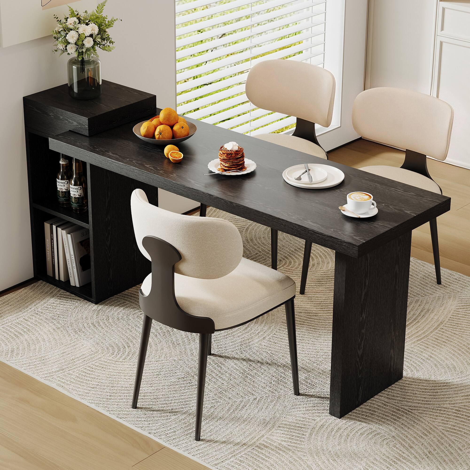Alt View 5. Loheer - Loheer- Black Console Table 5.6ft Long Sofa Table Two Tier Storage Shelves for Entryway Living Room - Black.