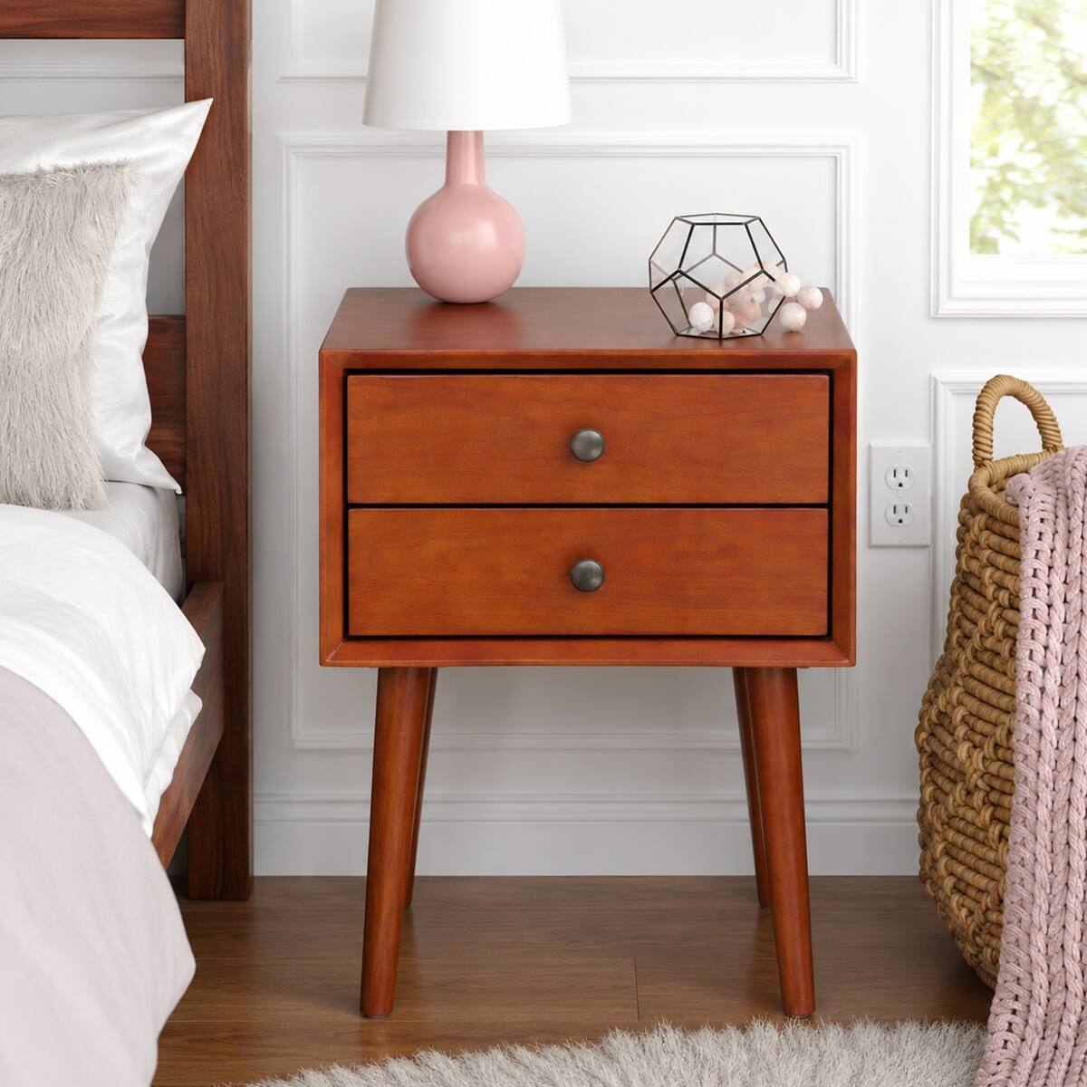 Angle. Loheer - Loheer 2 Drawer Nightstand Brown MDF Bedside Table with Storage - Brown.