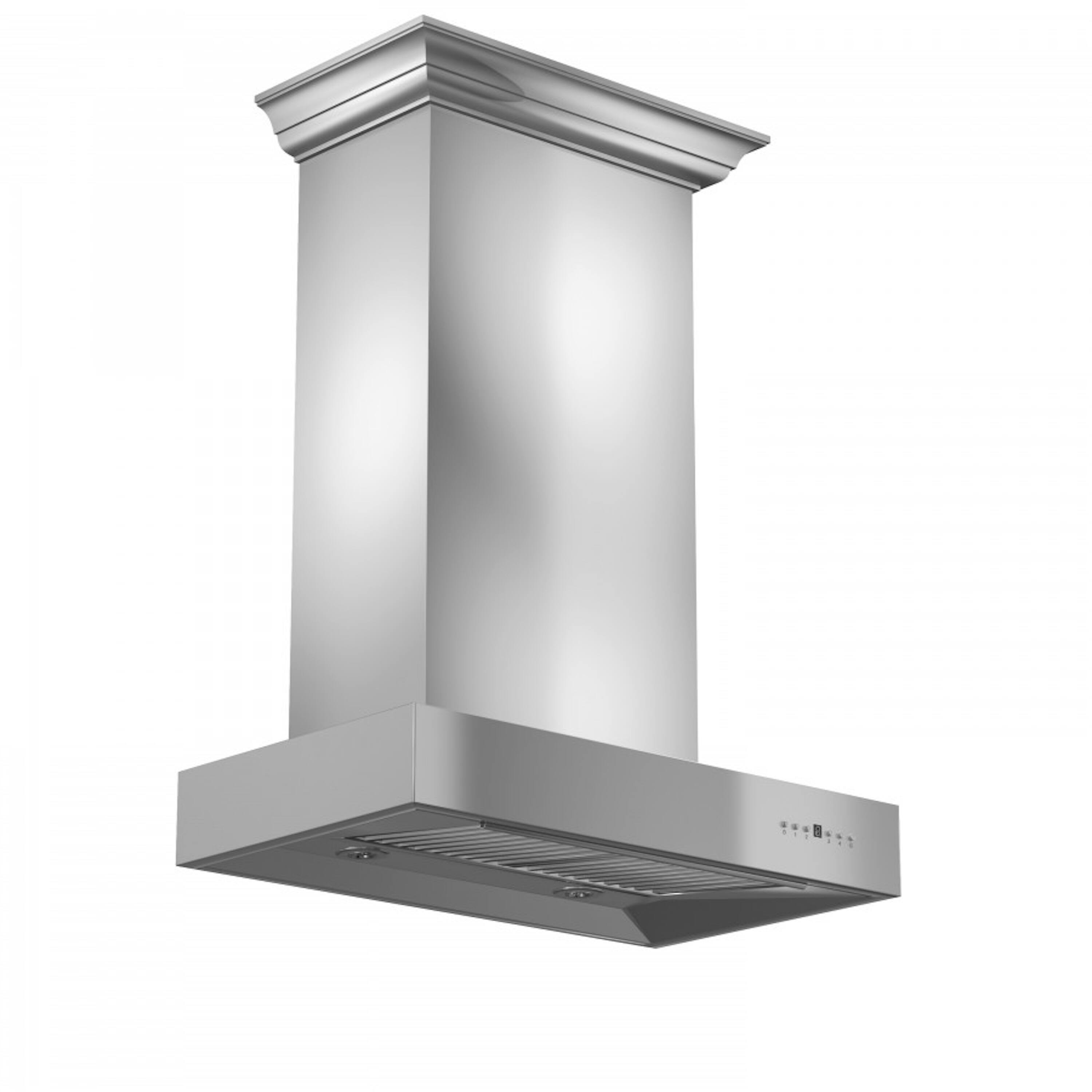 Back. ZLINE - ZLINE 30 in. Convertible Professional Wall Mount Range Hood in Stainless Steel with Crown Molding (KECOMCRN-30) - Stainless steel.