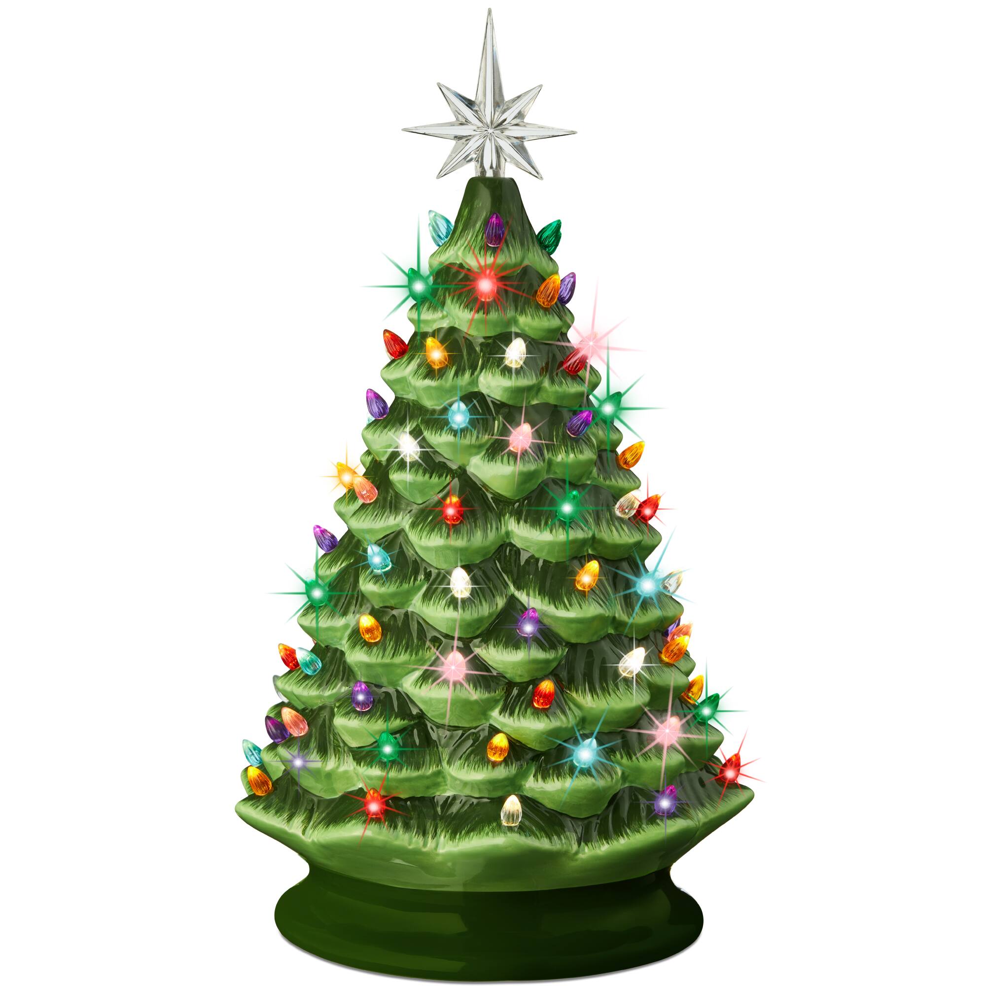 Best Choice Products - 18in Ceramic Christmas Tree, Pre-lit Hand-Painted Holiday Decor w/ 93 Multicolor Bulbs - Green - Green w/ Multicolored Lights
