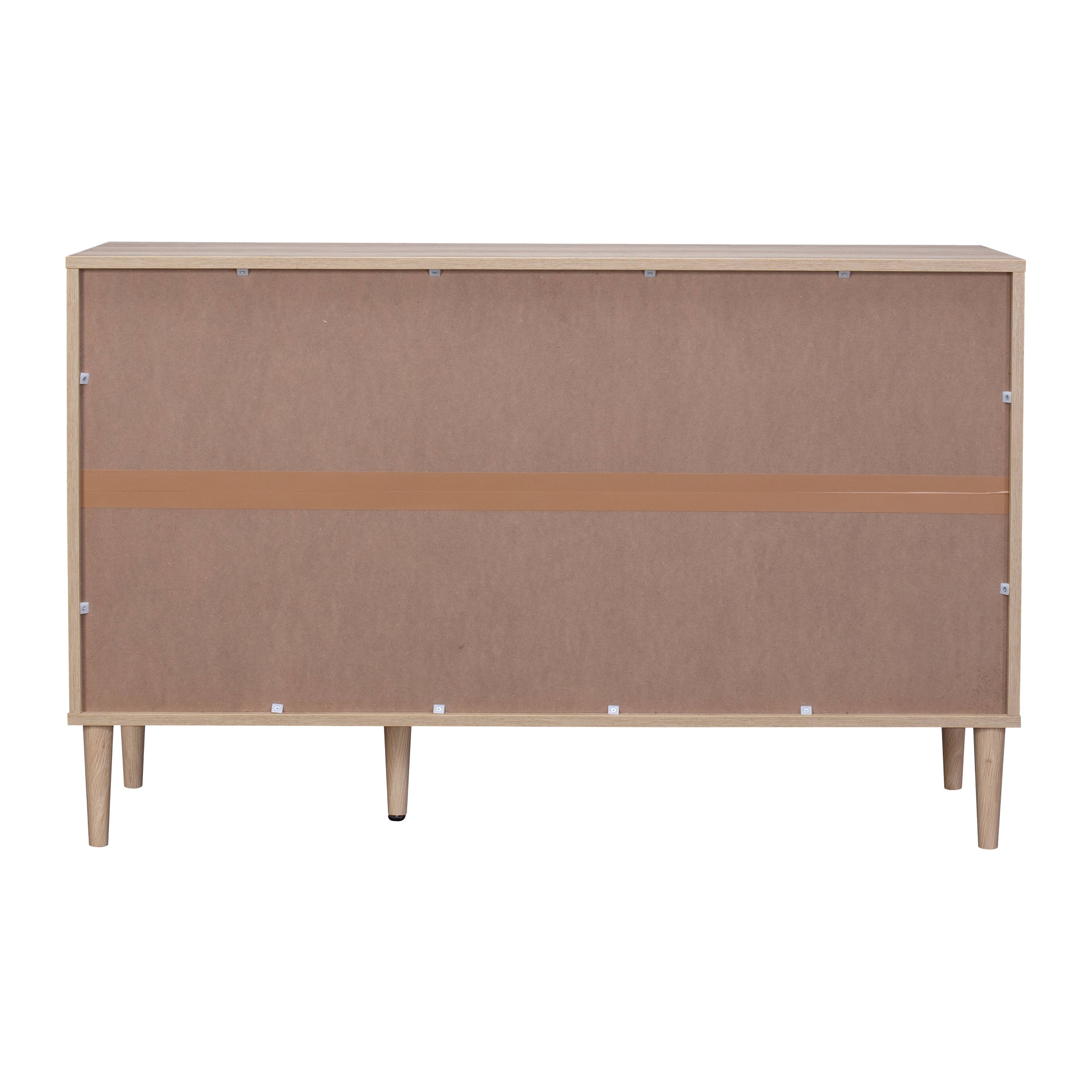 Alt View 2. CorLiving - CorLiving Freya Engineered Wood Sideboard with 3 Arched Rattan Doors and 4 Internal Shelves - Light Brown.