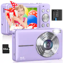 CAMKORY - Compact Point-and-Shoot Digital Camera with 32GB Memory Card – Lightweight & Pocket-Sized - Lilac Purple