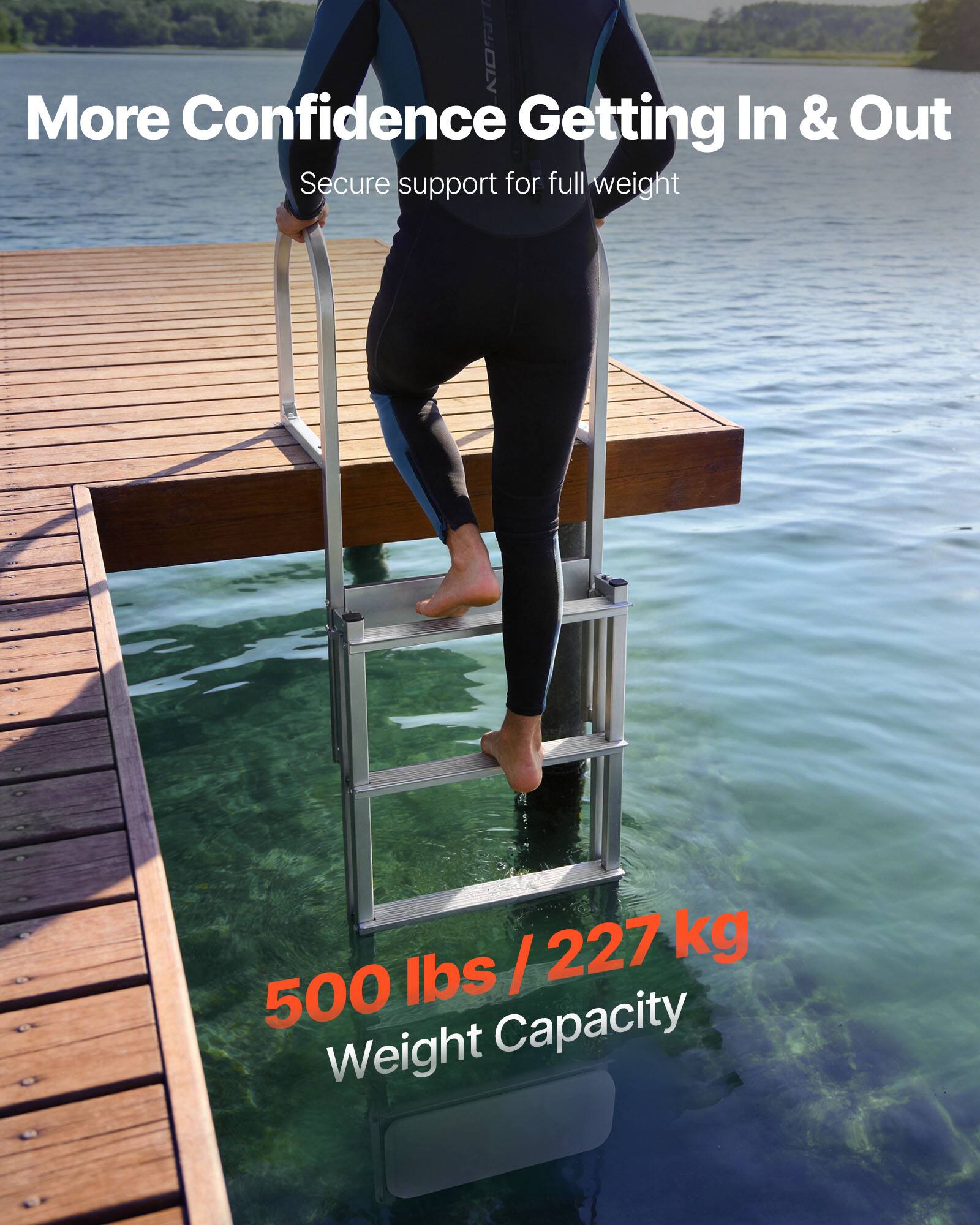 More Confidence Getting In & Out  
Secure support for full weight  
500 lbs / 227 kg Weight Capacity
