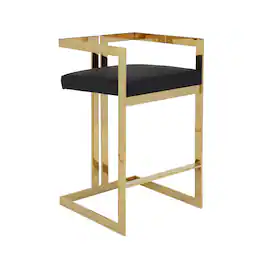 Manhattan Lane - Suki 30 Inch Barstool Chair, Black Faux Leather Seat, Gold Cantilever Base - Black/Gold