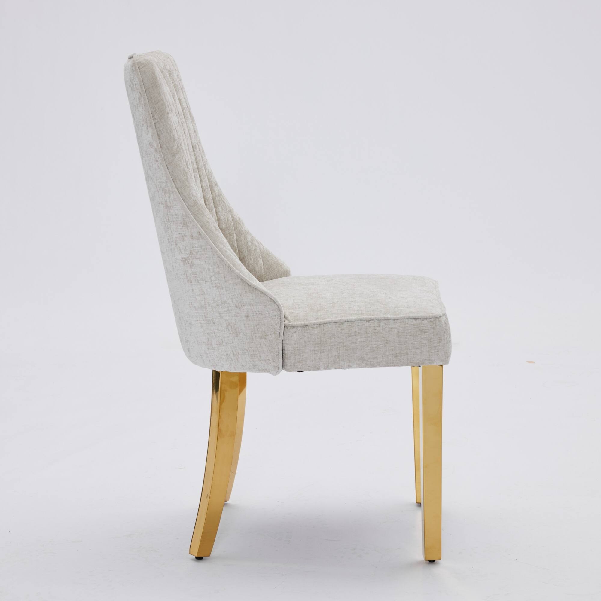 Alt View 1. GOODSILO - Luxury Chenille Fabric Upholstered Dining Chairs with Golden Stainless Steel Legs, Set of 2 - Beige.