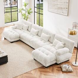 DOMETOUR - Free Combination Modular Sectional Sofa,U Shaped Couch for Living Room, 4-Seater Comfy Cloud Couch with 2 Ottomans - Chenille White