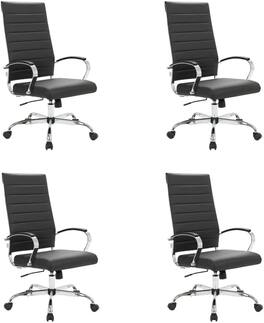 LeisureMod - Set of 4 Benmar Modern High Back Swivel Executive Office Chair with Adjustable Height and Chrome Finish Frame - Black