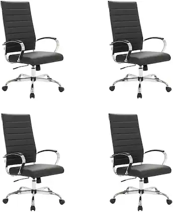 Front. LeisureMod - Set of 4 Benmar Modern High Back Swivel Executive Office Chair with Adjustable Height and Chrome Finish Frame - Black.